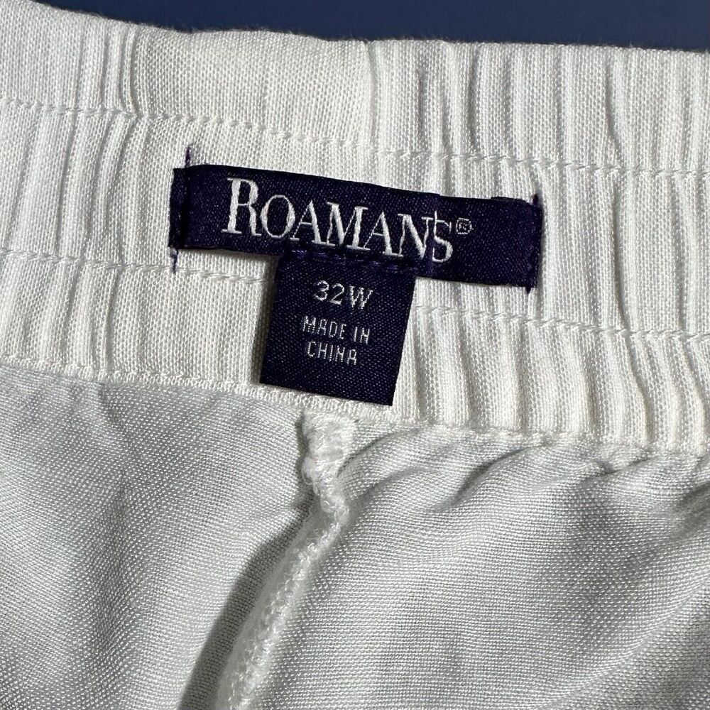 Roaman’s Womens Linen Blend Capris Pants Size 32W White Embroidered Pull On - Picture 5 of 11